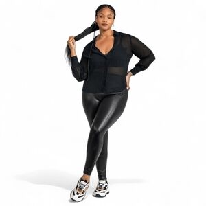 Honeylove High Waist Just Like Leather Jet Black Shapewear Leggings Women's Sz M